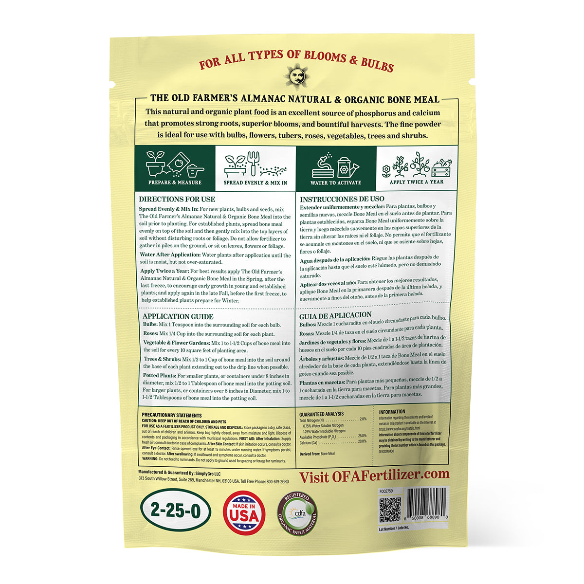 The Old Farmer's Almanac Natural & Organic Bone Meal Plant Food 2-25-0