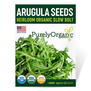 Purely Organic Slow Bolt Arugula Seeds - USDA Organic, Non-GMO, Open Pollinated, Heirloom, USA Origin, Vegetable Seeds