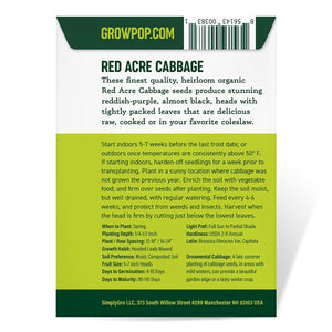 Purely Organic Red Acre Cabbage Seeds - USDA Organic, Non-GMO, Open Pollinated, Heirloom, USA Origin, Vegetable Seeds