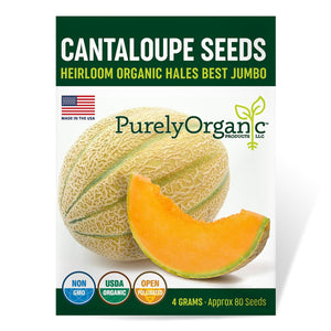 Purely Organic Hales Best Jumbo Cantaloupe Seeds - USDA Organic, Non-GMO, Open Pollinated, Heirloom, USA Origin, Fruit Seeds