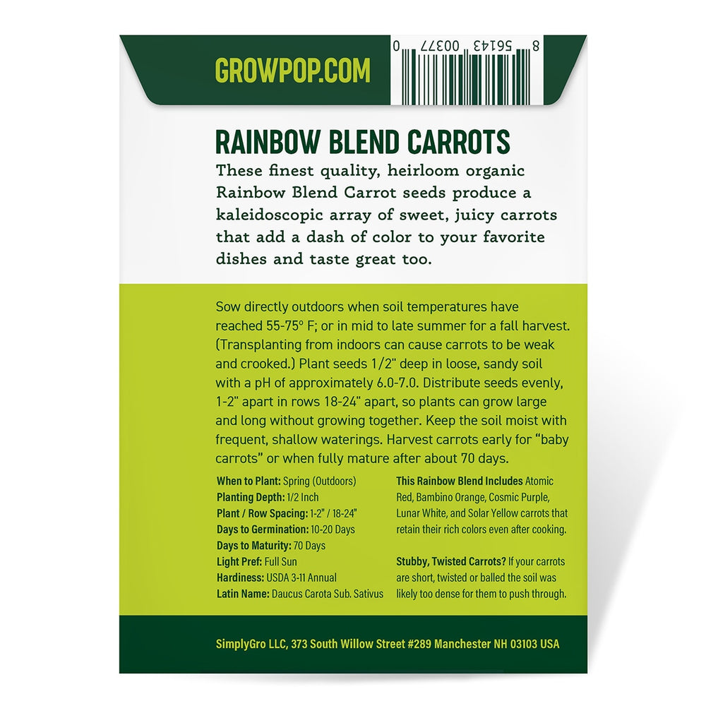 Purely Organic Rainbow Blend Carrot Seeds - USDA Organic, Non-GMO, Open Pollinated, Heirloom, USA Origin, Vegetable Seeds