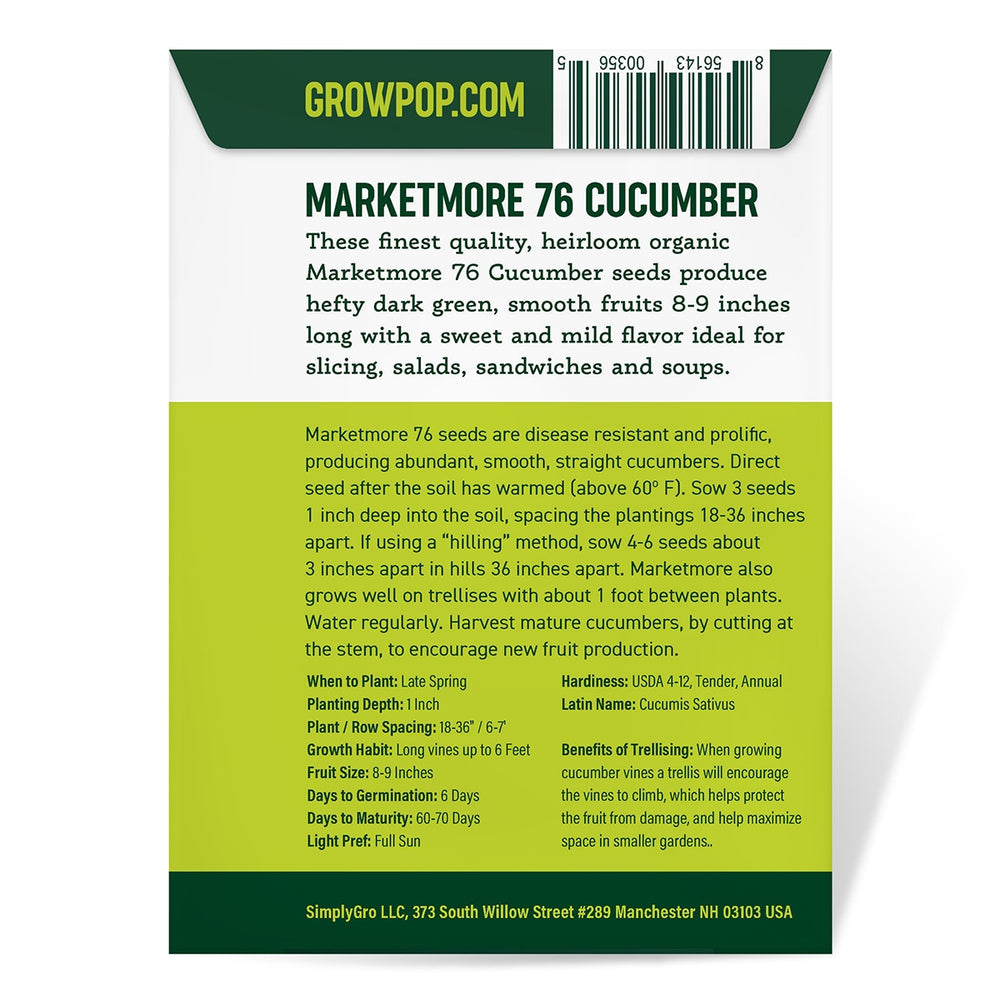 Purely Organic Marketmore 76 Cucumber Seeds - USDA Organic, Non-GMO, Open Pollinated, Heirloom, USA Origin, Vegetable Seeds