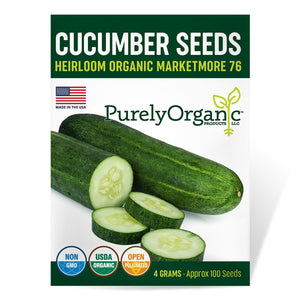 Purely Organic Marketmore 76 Cucumber Seeds - USDA Organic, Non-GMO, Open Pollinated, Heirloom, USA Origin, Vegetable Seeds