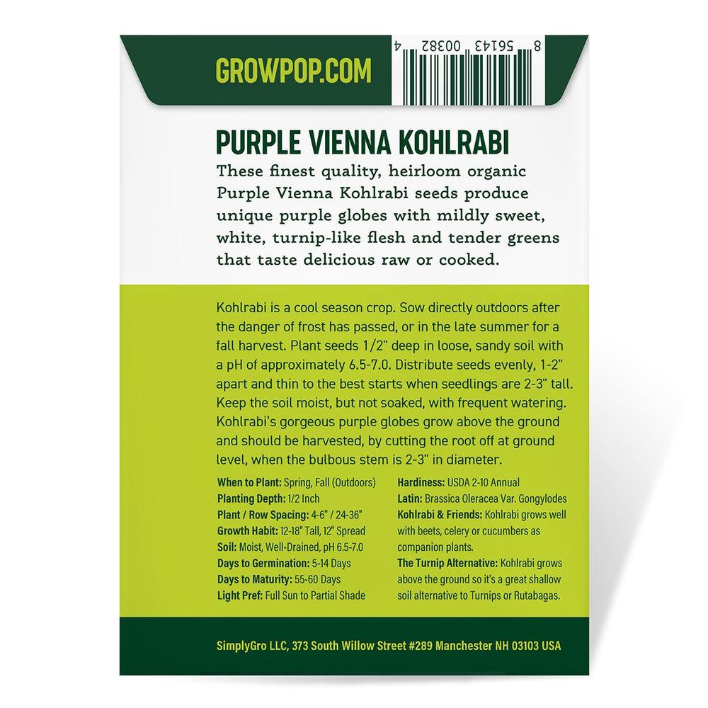 Purely Organic Purple Vienna Kohlrabi Seeds - USDA Organic, Non-GMO, Open Pollinated, Heirloom, Vegetable Seeds