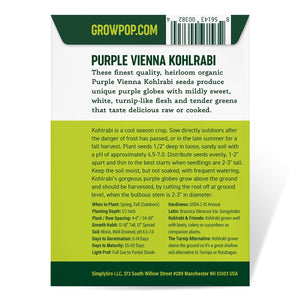 Purely Organic Purple Vienna Kohlrabi Seeds - USDA Organic, Non-GMO, Open Pollinated, Heirloom, Vegetable Seeds