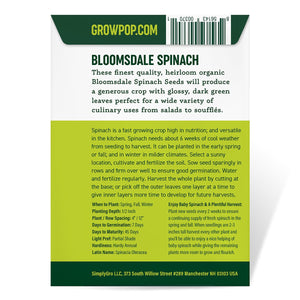 Purely Organic Bloomsdale Long Standing Spinach Seeds - USDA Organic, Non-GMO, Open Pollinated, Heirloom, USA Origin, Vegetable Seeds