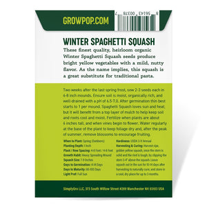 Purely Organic Winter Spaghetti Squash Seeds - USDA Organic, Non-GMO, Open Pollinated, Heirloom, USA Origin, Vegetable Seeds