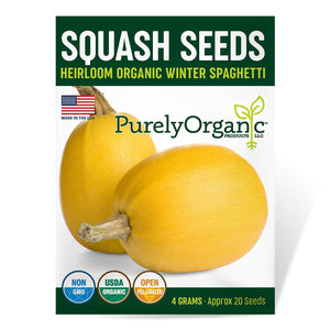 Purely Organic Winter Spaghetti Squash Seeds - USDA Organic, Non-GMO, Open Pollinated, Heirloom, USA Origin, Vegetable Seeds