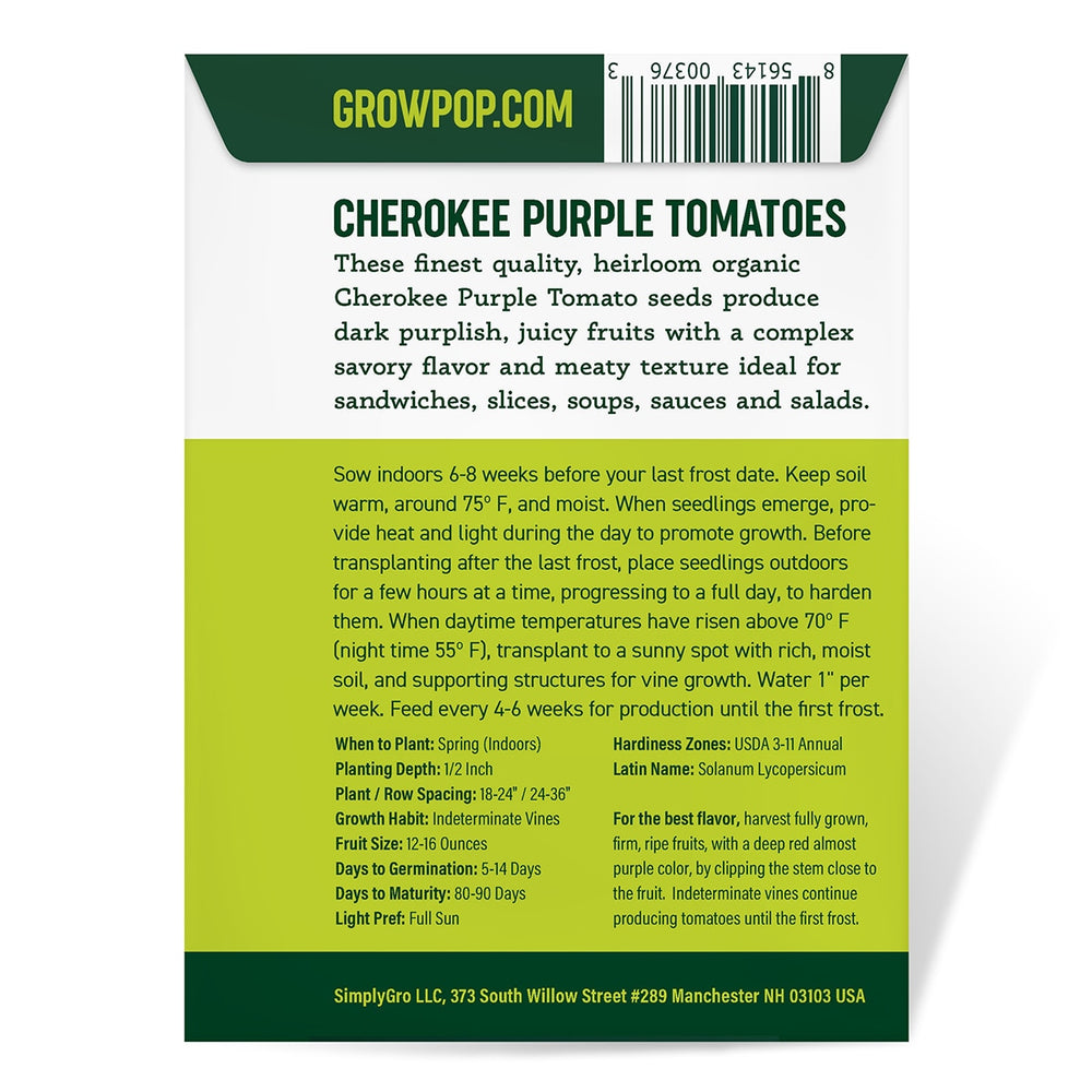 Purely Organic Cherokee Purple Tomato Seeds - USDA Organic, Non-GMO, Open Pollinated, Heirloom, Vegetable Seeds