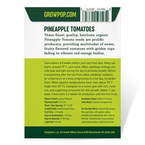 Purely Organic Pineapple Tomato Seeds - USDA Organic, Non-GMO, Open Pollinated, Heirloom, USA Origin, Vegetable Seeds