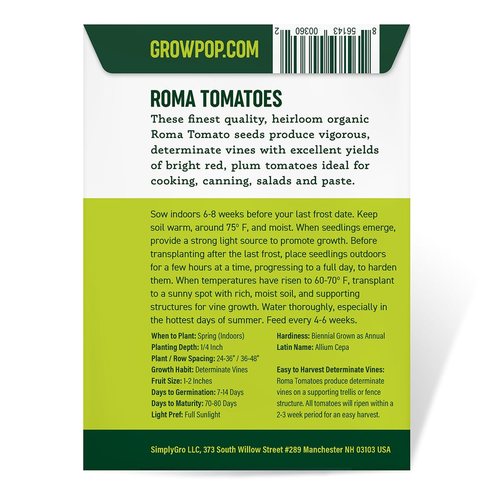 Purely Organic Roma Tomato Seeds - USDA Organic, Non-GMO, Open Pollinated, Heirloom, USA Origin, Vegetable Seeds