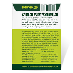 Purely Organic Crimson Sweet Watermelon Seeds - USDA Organic, Non-GMO, Open Pollinated, Heirloom, USA Origin, Fruit Seeds