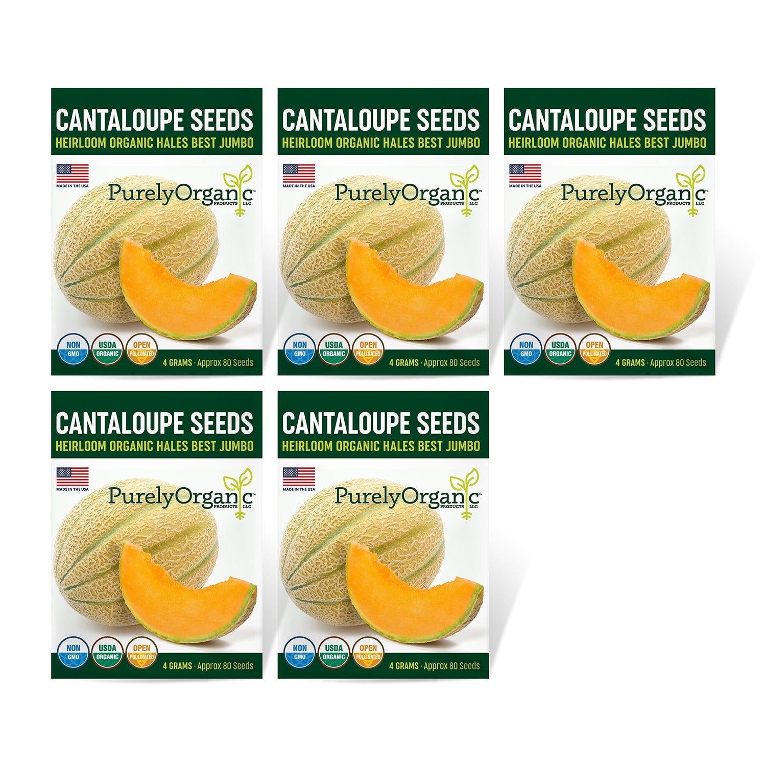 5 Pack of Purely Organic Products Cantaloupe Seeds 