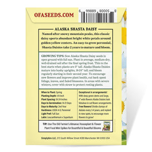 The Old Farmer's Almanac Shasta Alaska Daisy Seeds - Premium Non-GMO, Open Pollinated, Flower Seeds