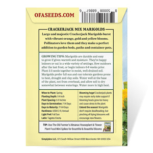 The Old Farmer's Almanac Crackerjack Mix Marigold Seeds - Premium Non-GMO, Open Pollinated, Flower Seeds