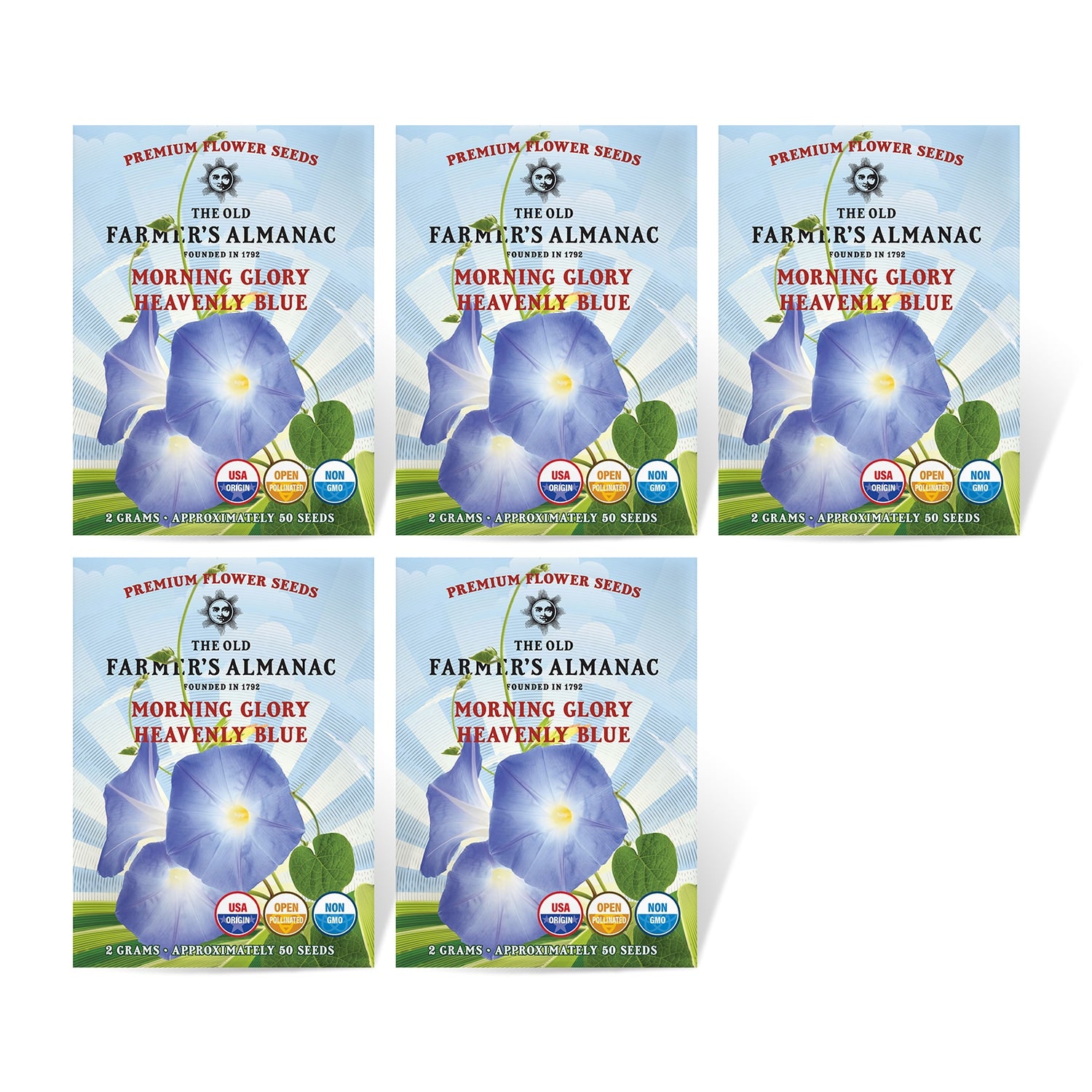 Set of 5 The Old Farmer's Almanac Morning Glory Seeds 
