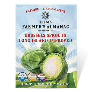 The Old Farmer's Almanac Heirloom Long Island Improved Brussels Sprouts Seeds - Premium Non-GMO, Open Pollinated, USA Origin, Vegetable Seeds