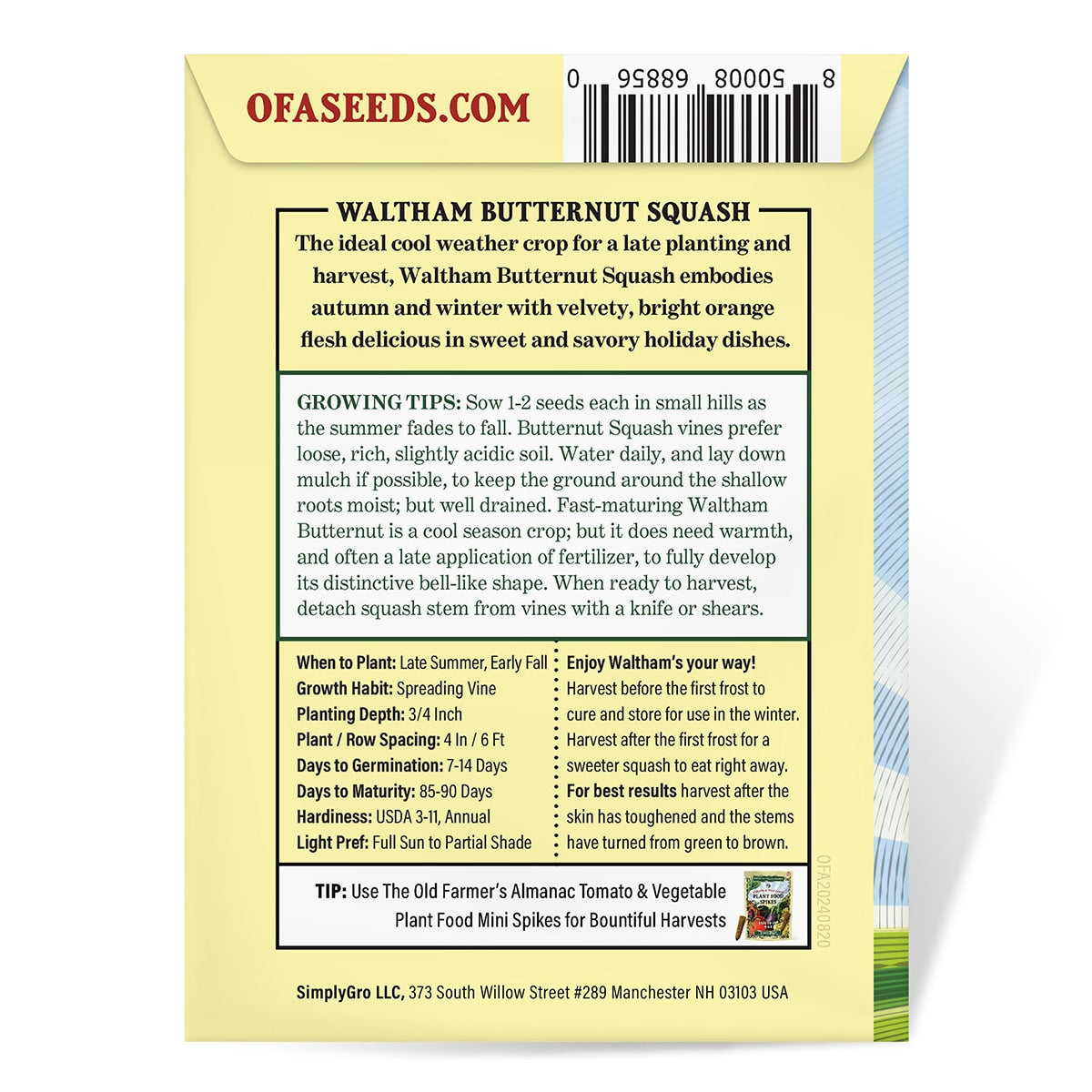 The Old Farmer's Almanac Heirloom Waltham Butternut Winter Squash Seeds