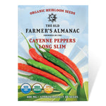 The Old Farmer's Almanac Organic Long Slim Cayenne Pepper Seeds - Premium Non-GMO, Open Pollinated, Heirloom, Vegetable Seeds