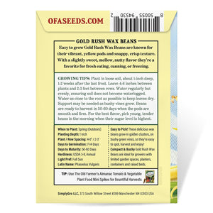 The Old Farmer's Almanac Heirloom Gold Rush Wax Bean Seeds - Premium Non-GMO, Open Pollinated, Vegetable Seeds