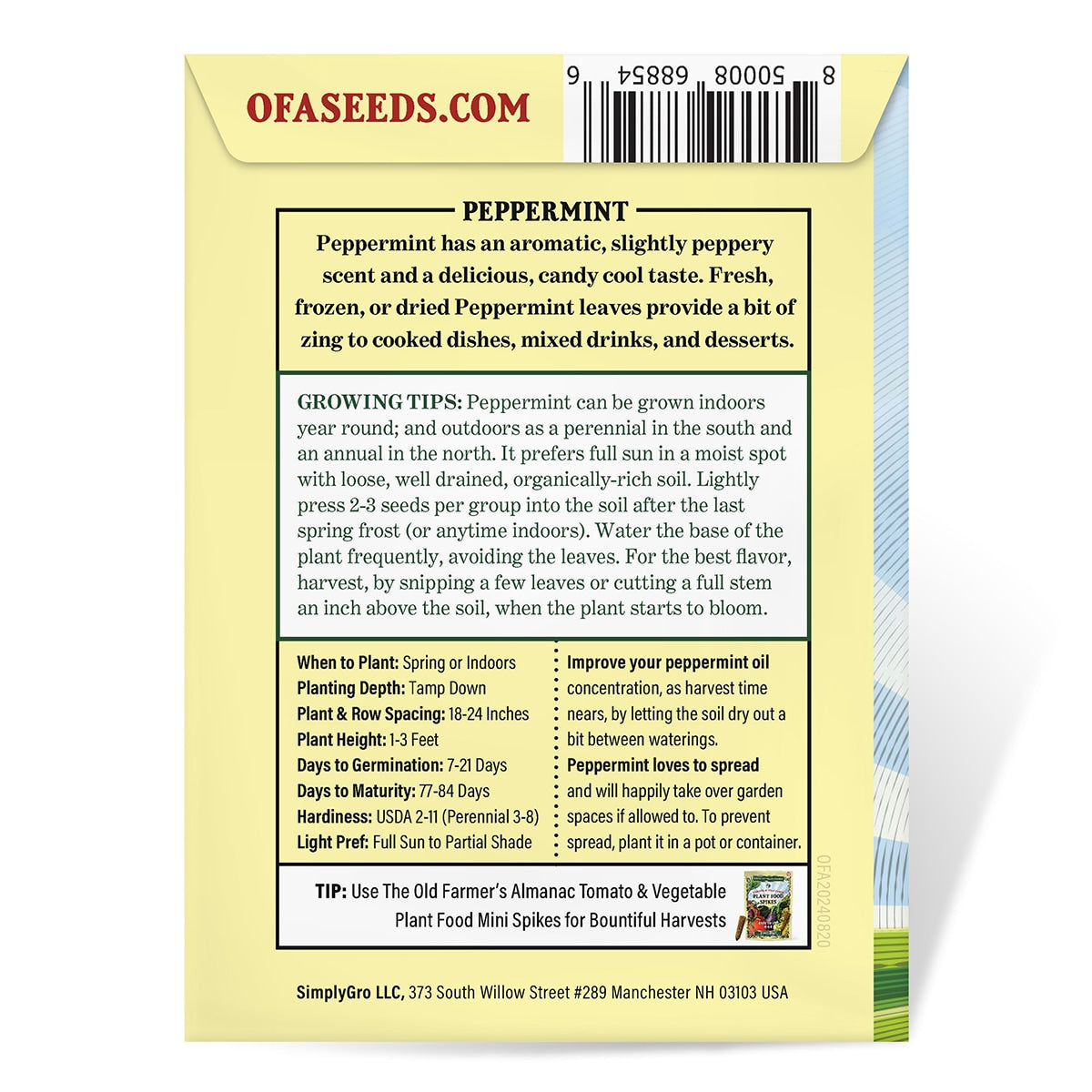 Back View of a Package of The Old Farmer's Almanac Seeds
