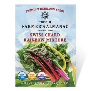 The Old Farmer's Almanac Heirloom Rainbow Mix Swiss Chard Seeds - Premium Non-GMO, Open Pollinated, USA Origin, Vegetable Seeds