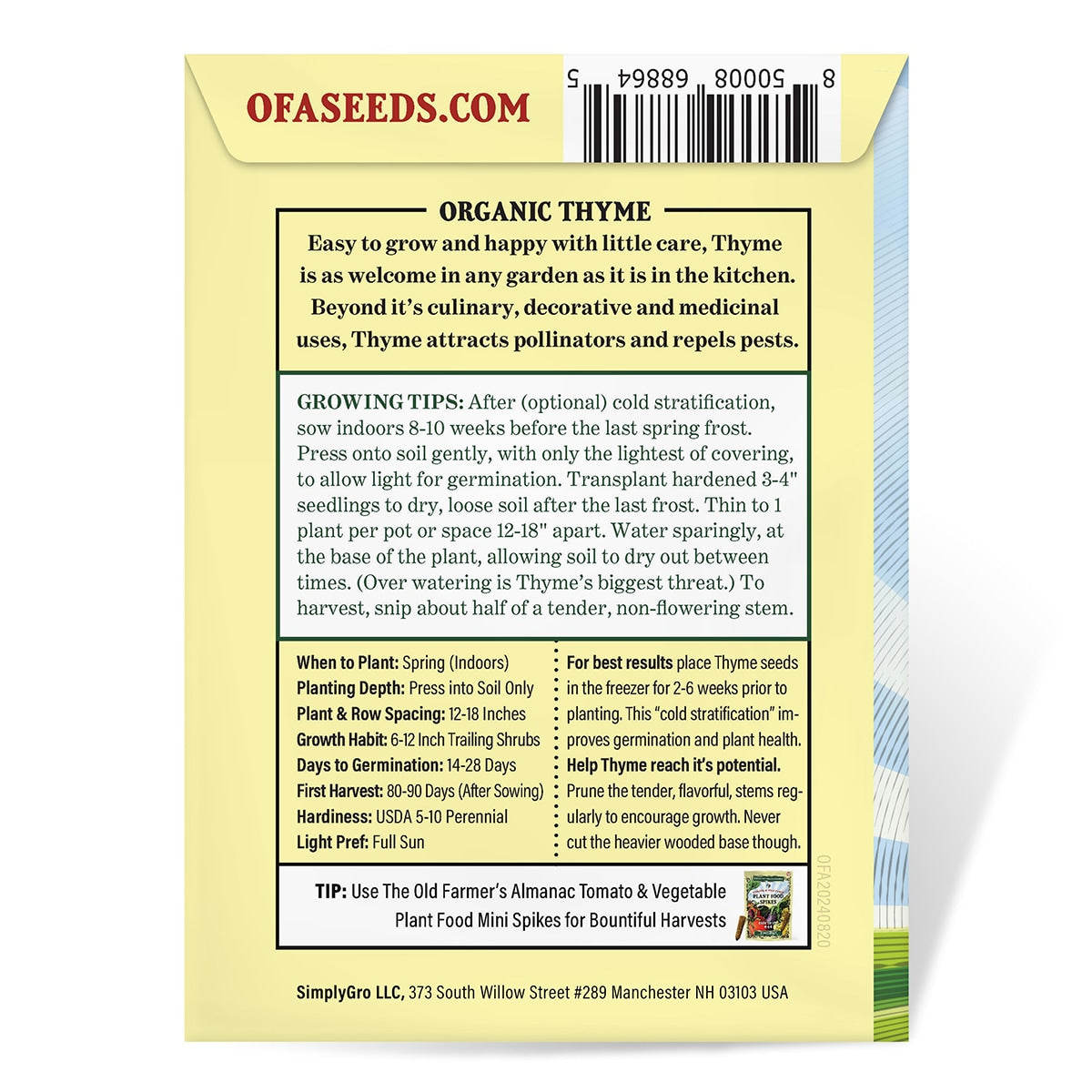 Back View of a Package of The Old Farmer's Almanac Seeds
