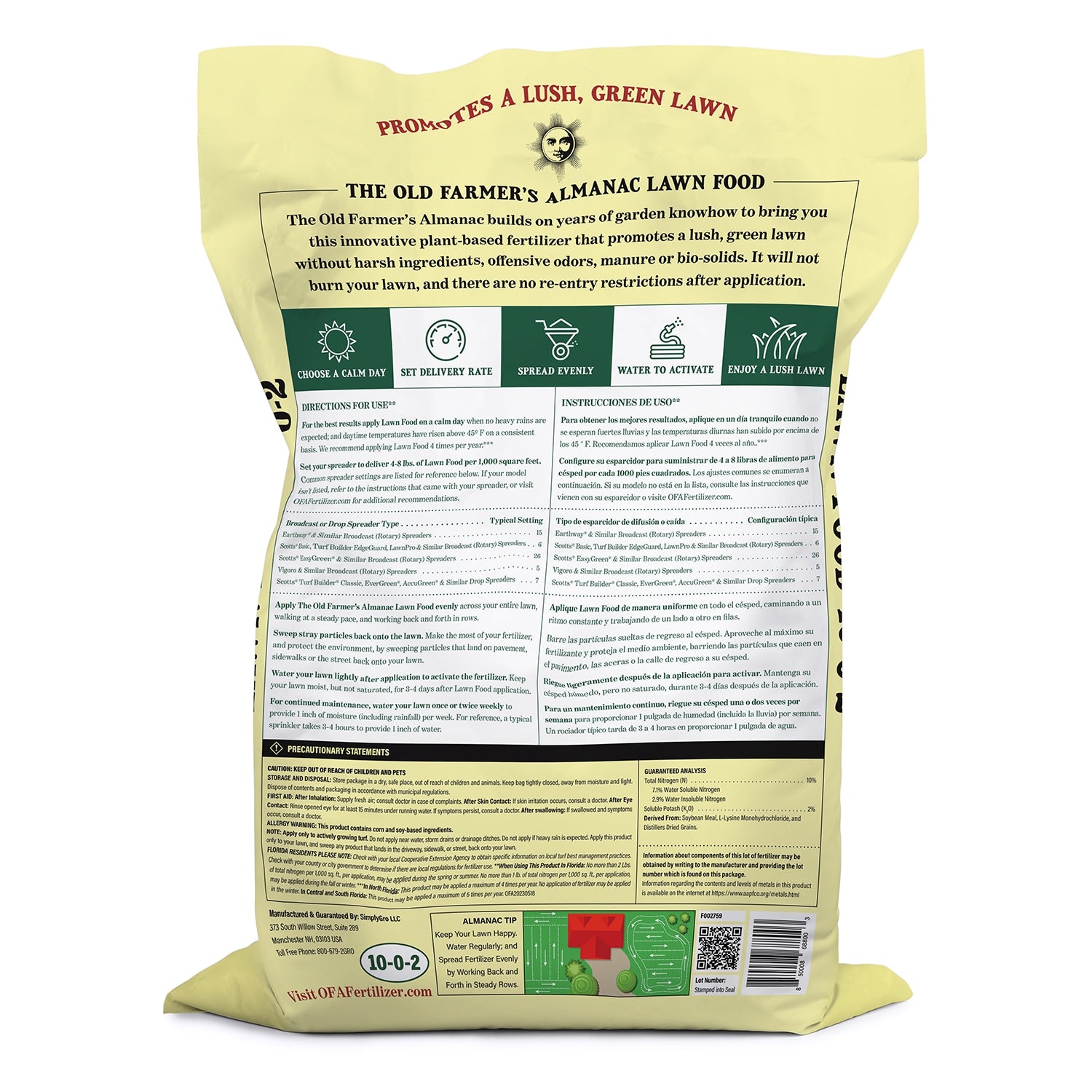 The Old Farmer's Almanac Lawn Food Bag Rear View