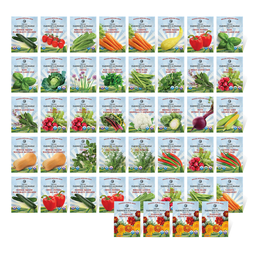 The Old Farmer's Almanac Heirloom Vegetable Seed Variety Pack (44 Heirloom, Non-GMO, Open Pollinated Seed Packets)